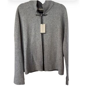 NWT Chiaramente Italy Wool Blend Mock Neck Toggle Cardigan Light Grey L